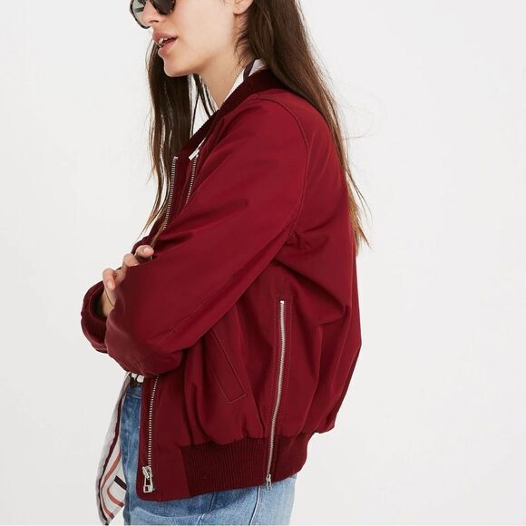Madewell Bomber Side Zip Jacket Dusty Burgundy Womens Sz S - Picture 3 of 8